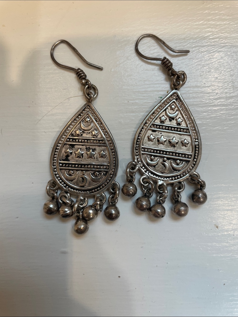 Bohemian Teardrop Dangle Earrings in Antique Silver